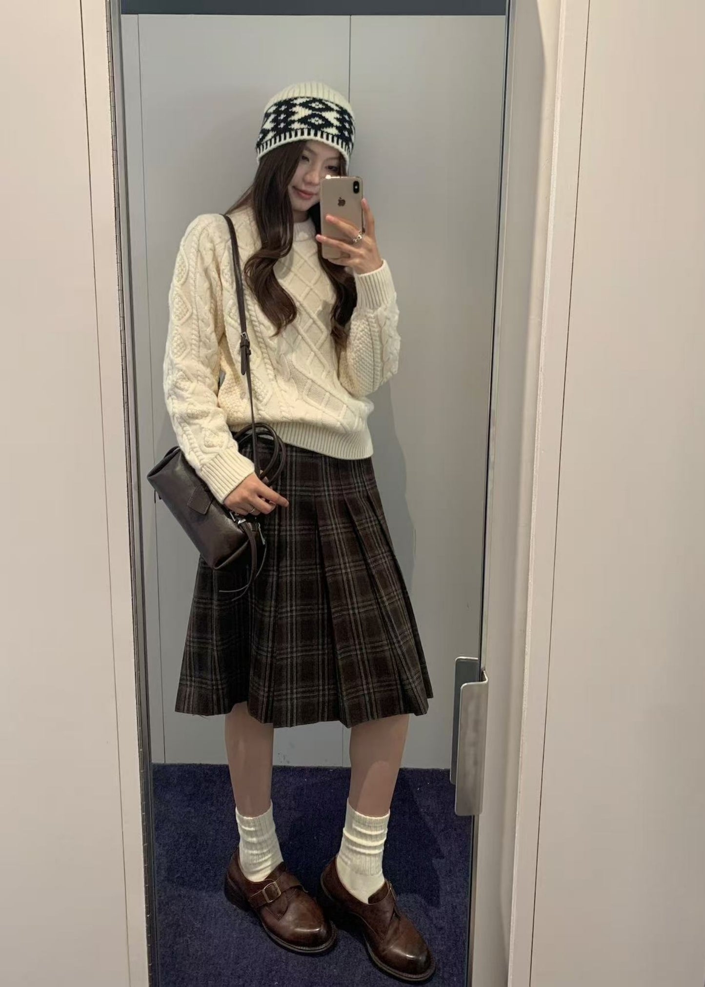 Flannel Pleats Midi Skirt