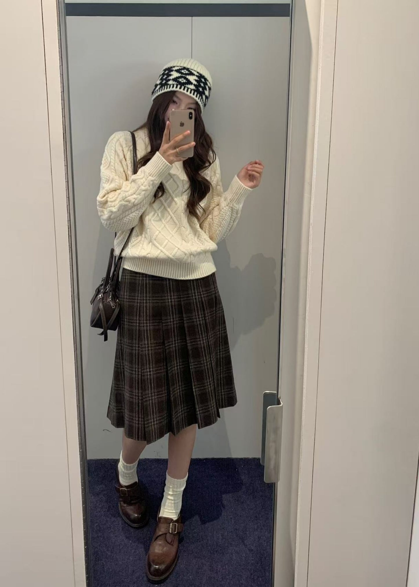 Flannel Pleats Midi Skirt