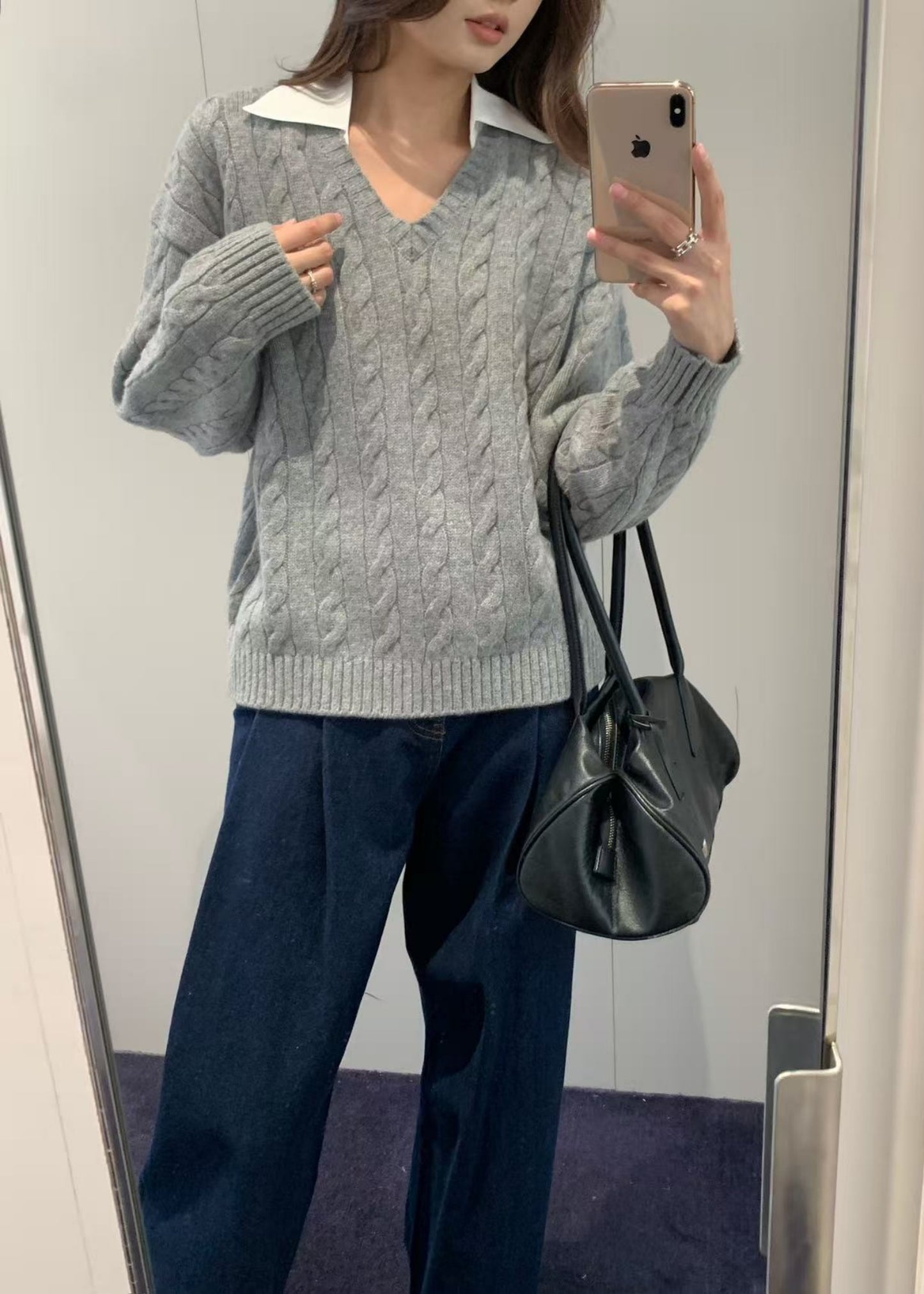 Shirt Collar V-Neck Knit