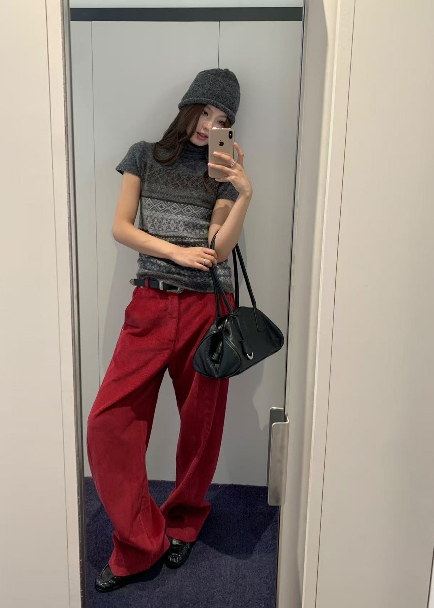 Curved Seam Corduroy Pants