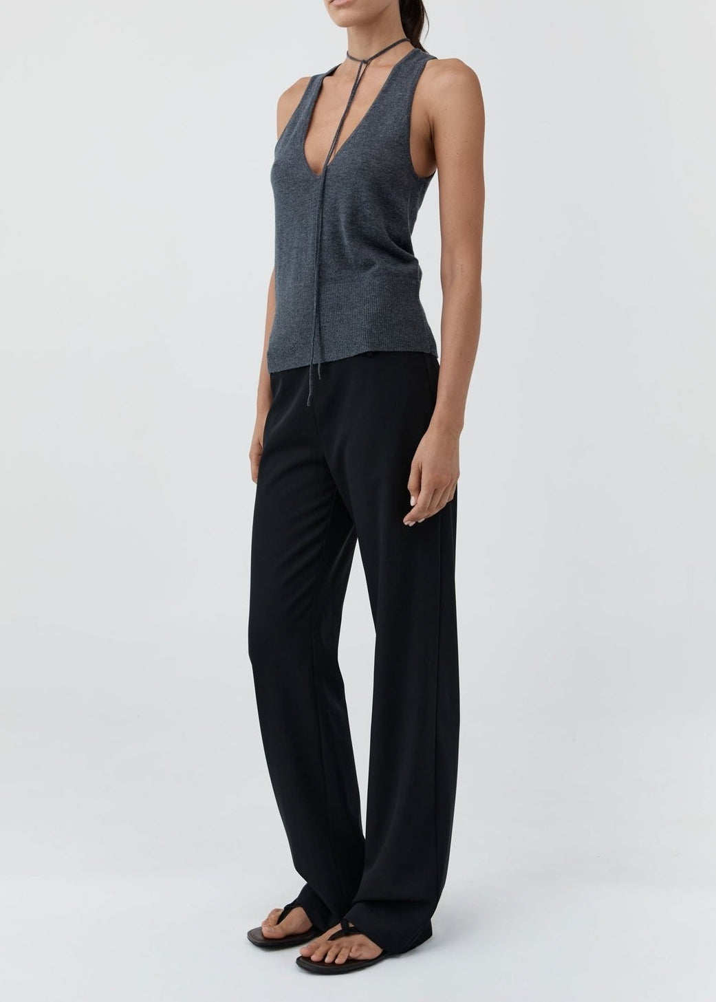 Plunge Rouleau Knit Tie Top