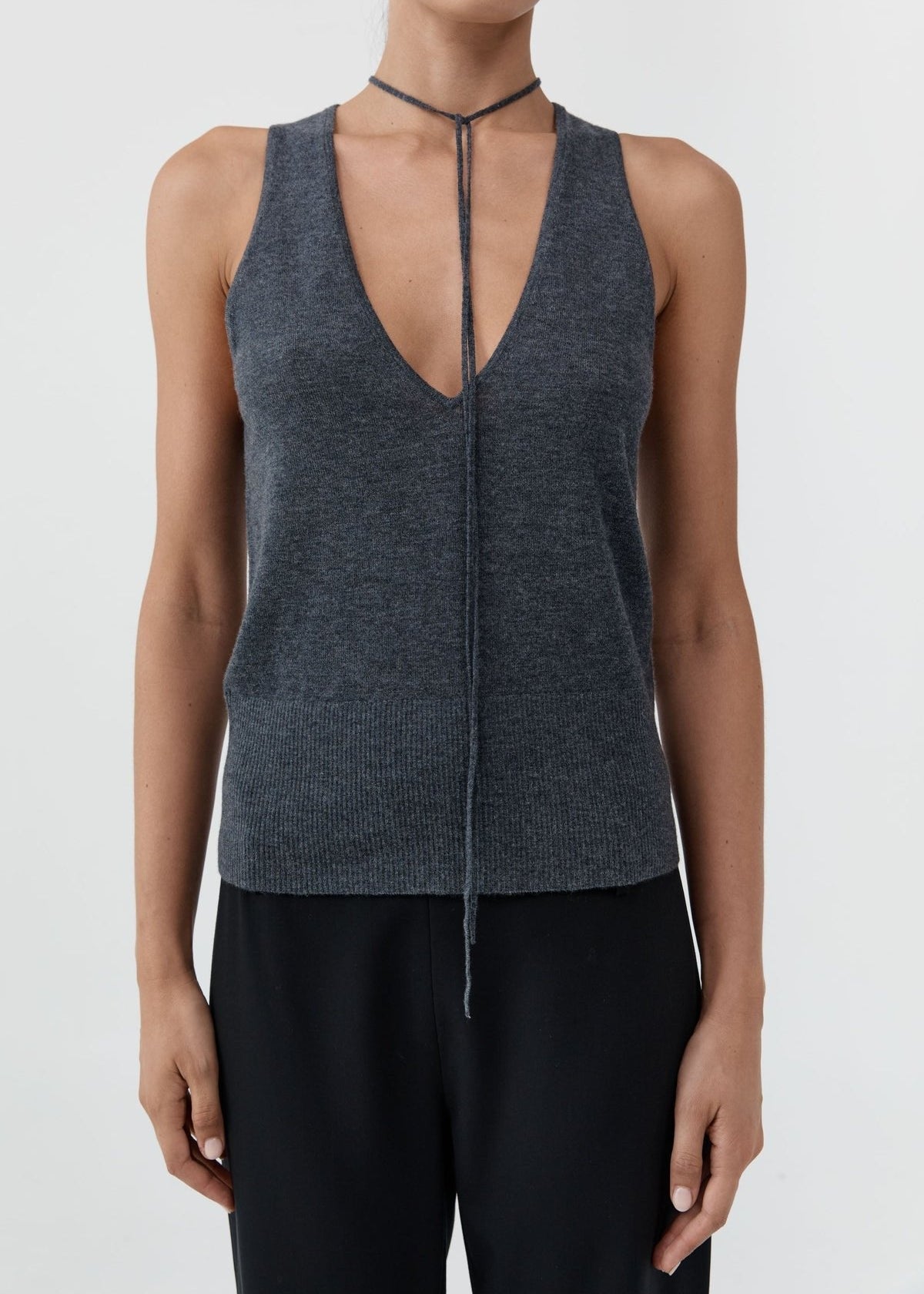 Plunge Rouleau Knit Tie Top