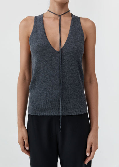 Plunge Rouleau Knit Tie Top