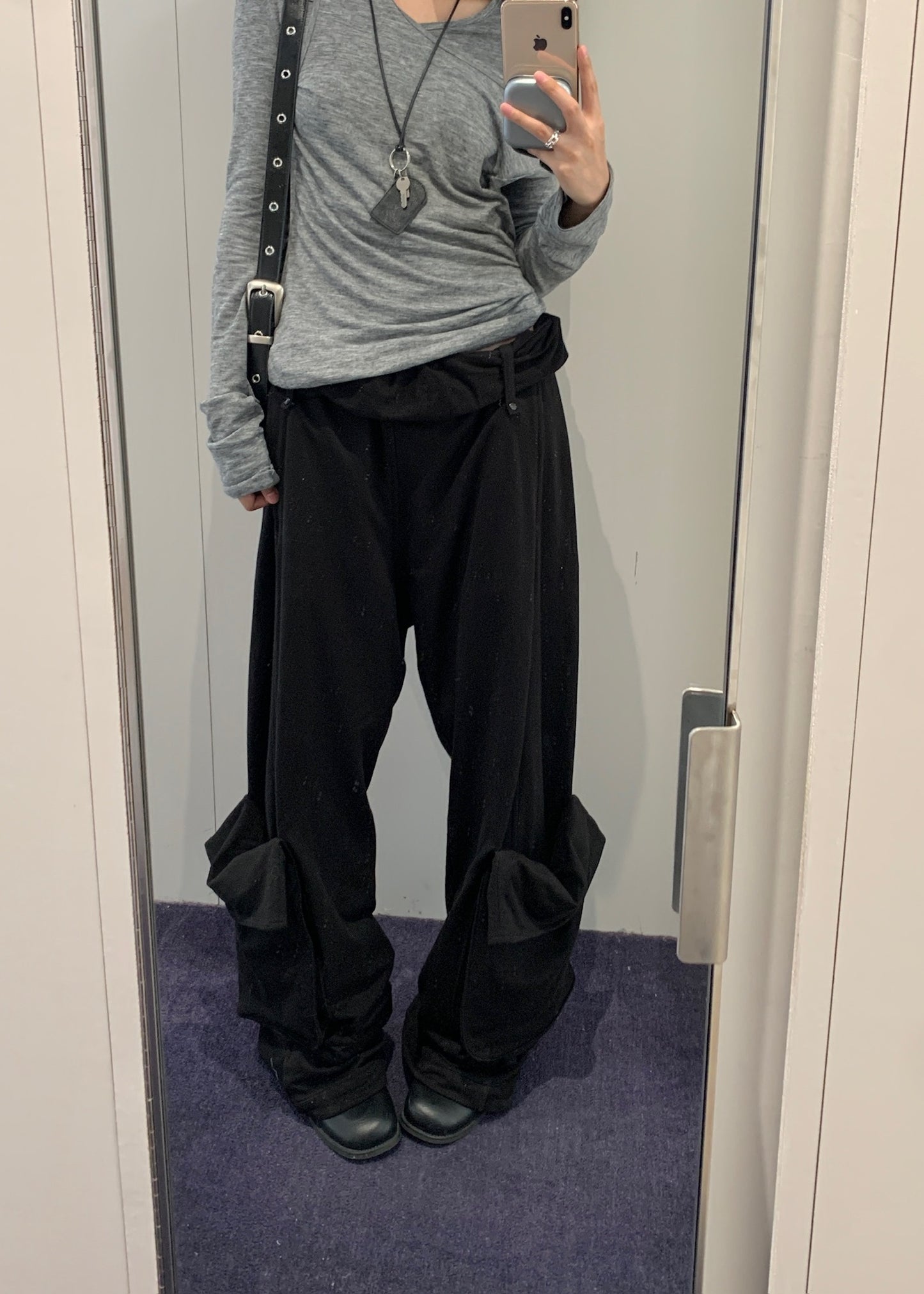 Rolled Waist Sweat Cargo Pants