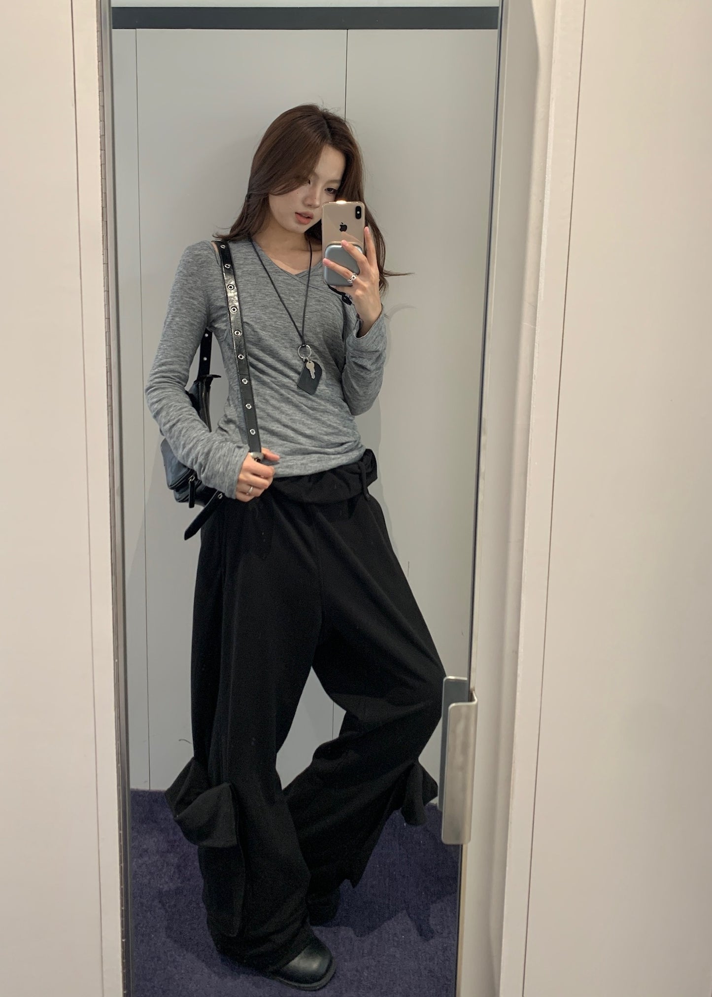 Rolled Waist Sweat Cargo Pants