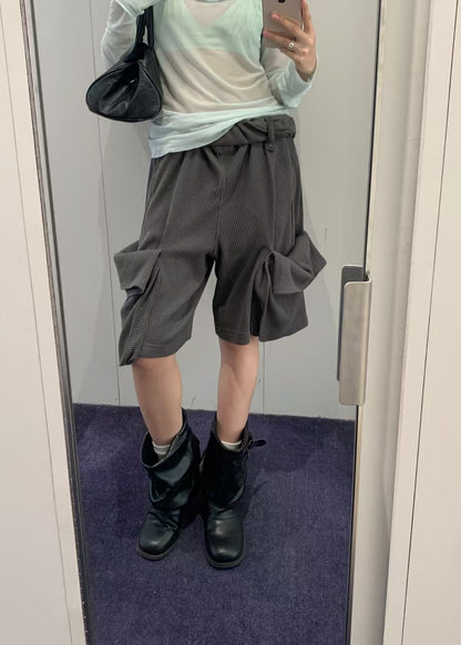 Rolled Waist Waffle Cargo Shorts