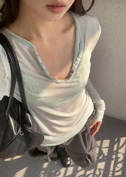 Mesh Hook Henley Long Sleeve