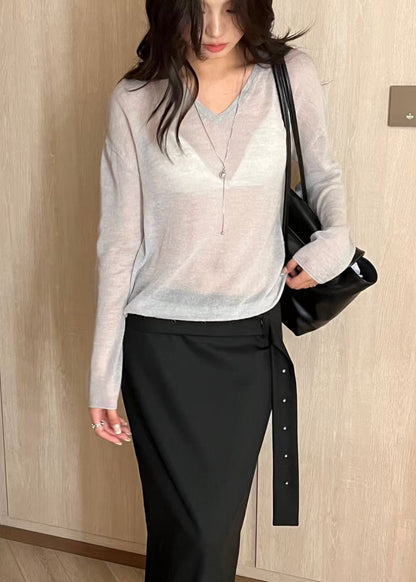 See-Through V-Neck Knit Pullover