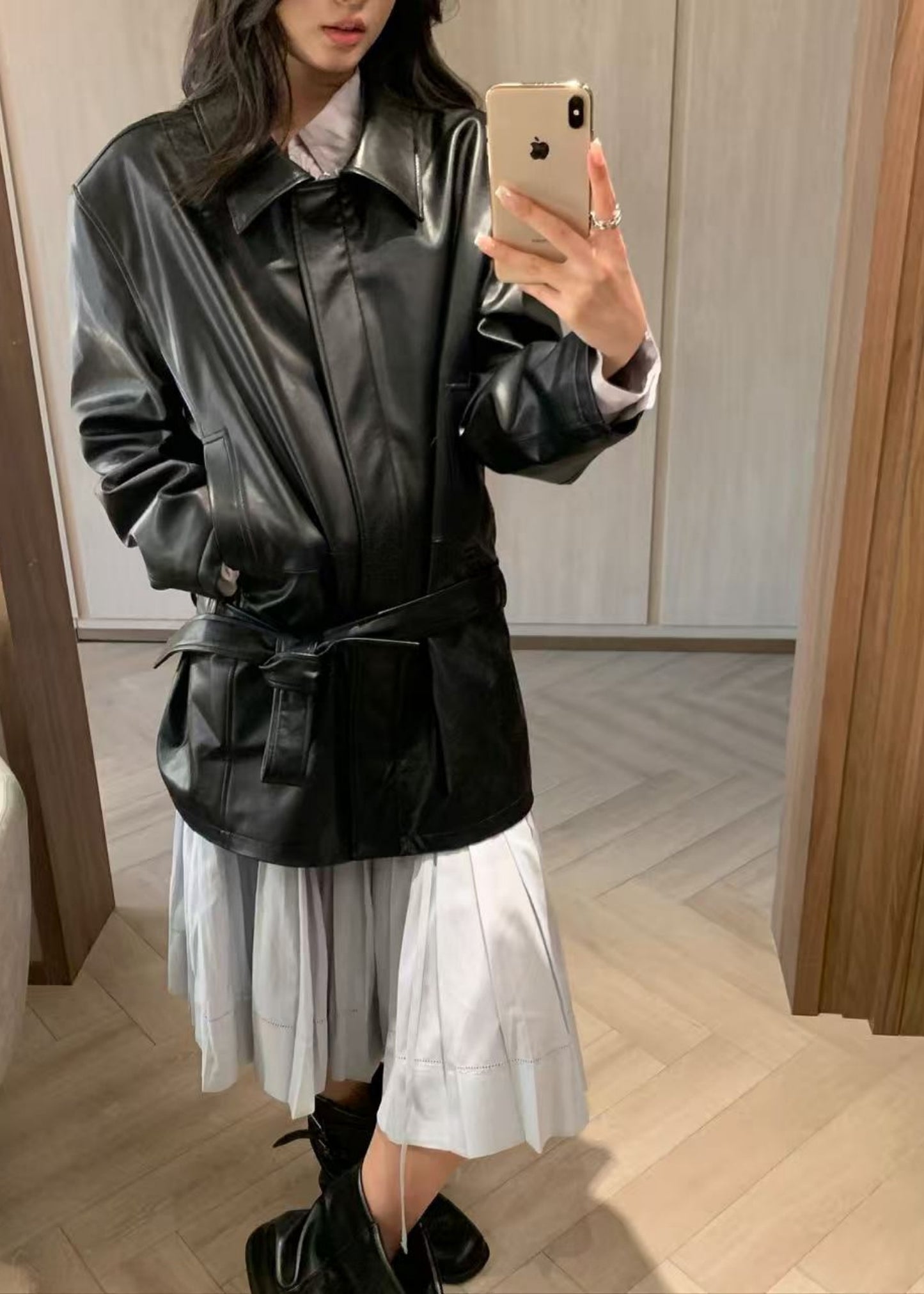Low Waist Artificial Leather Jacket
