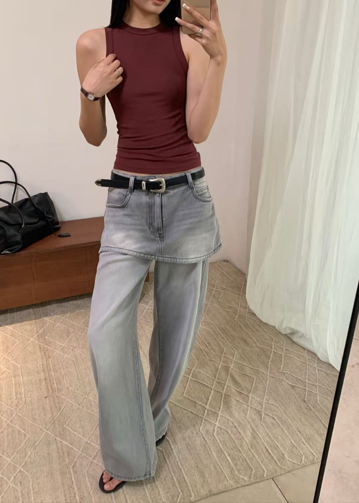 Curved Skirt Layered Denim