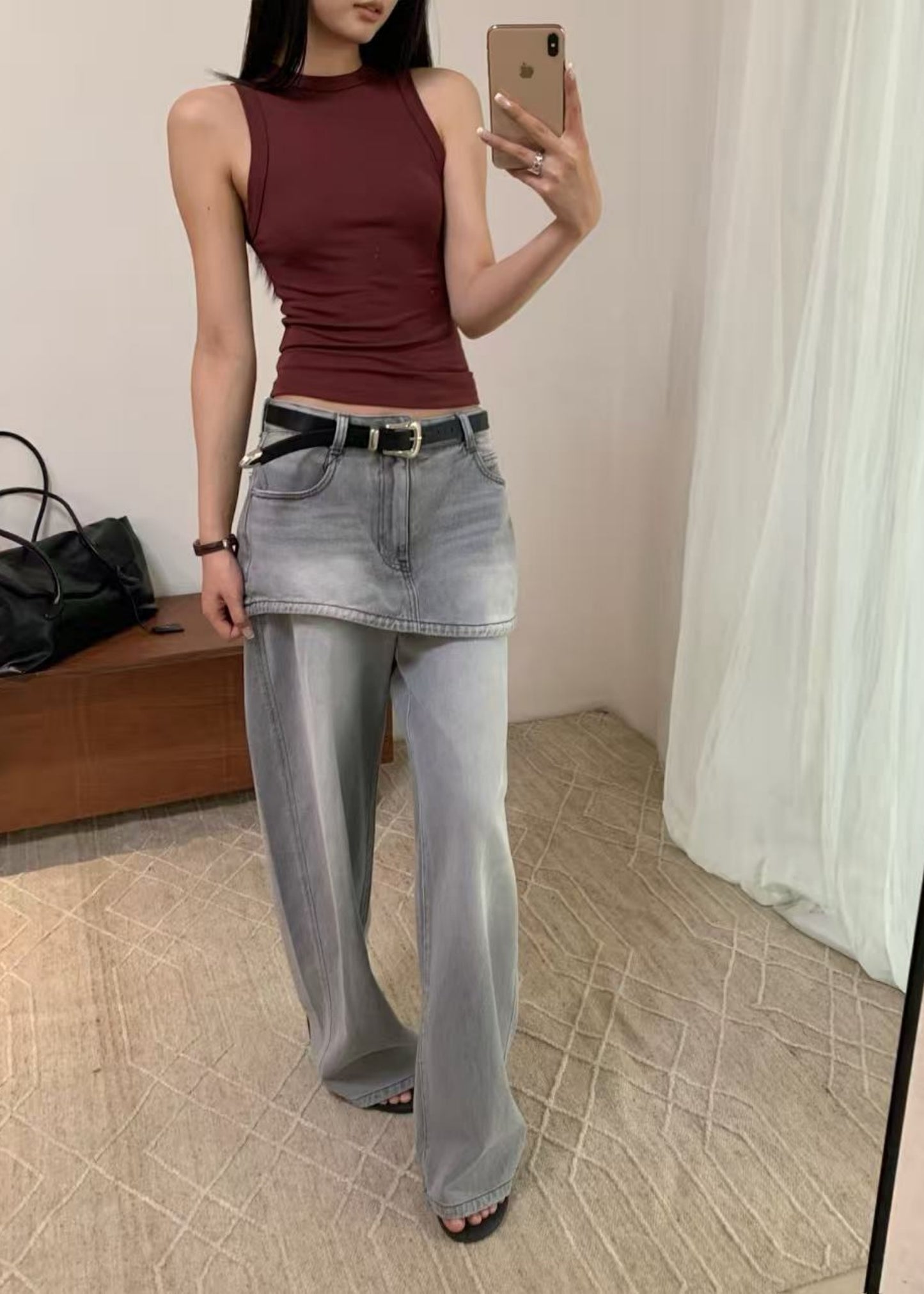 Curved Skirt Layered Denim