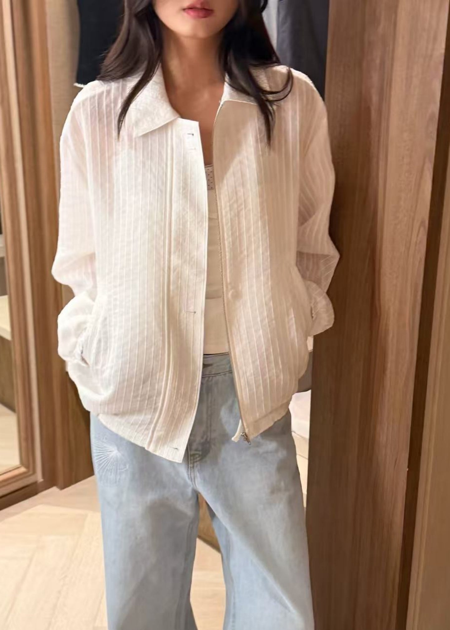 Sheer Striped Blouson