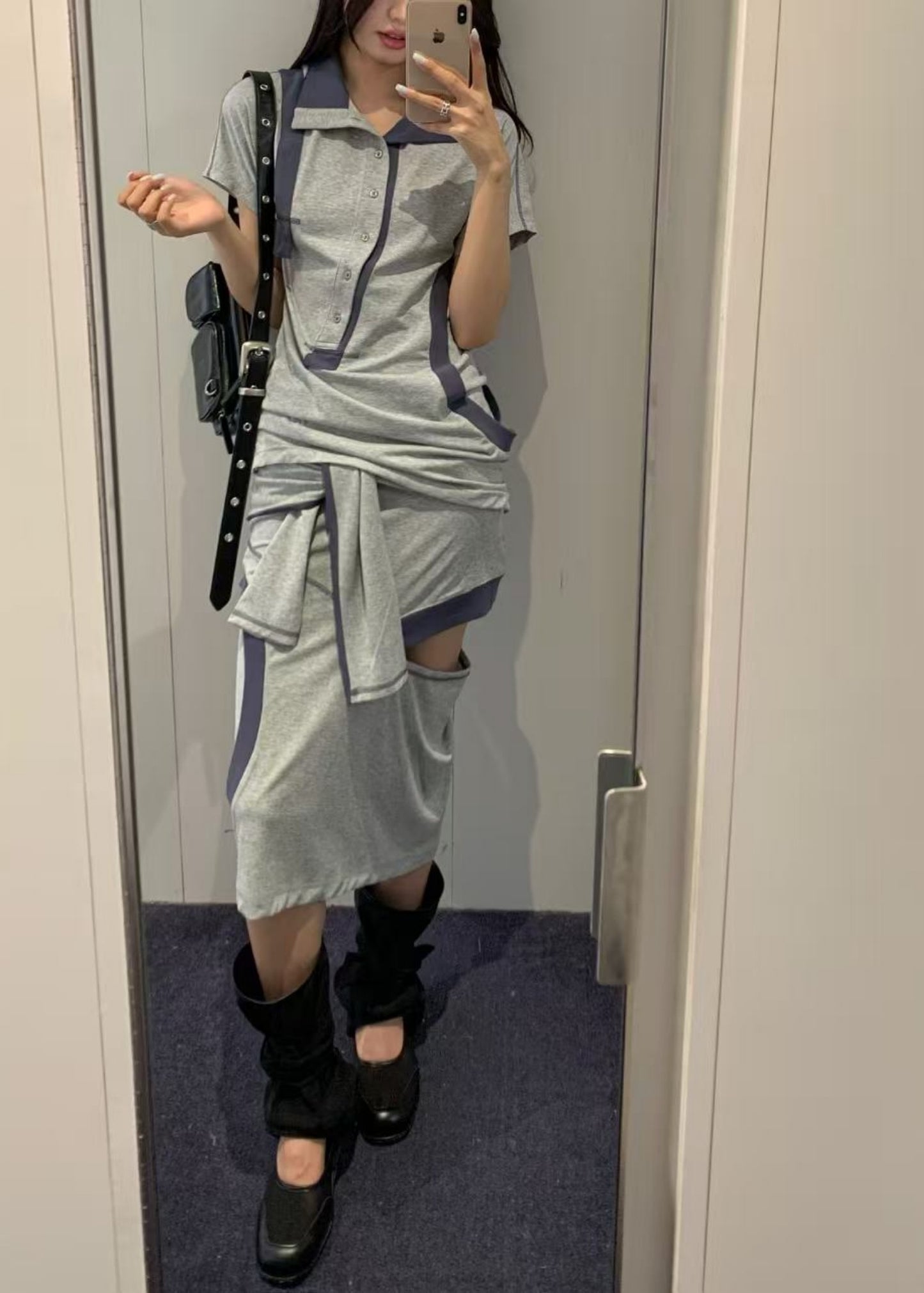 Color Block Panel Cutout Skirt