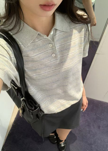 Linen Striped Polo Knit
