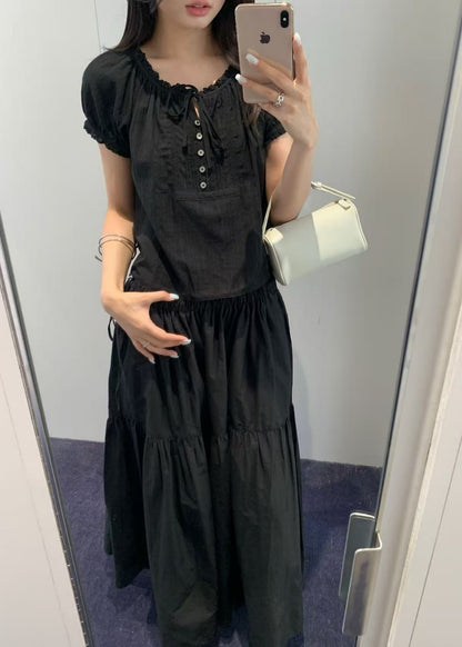 Ribboned Shirring Blouse