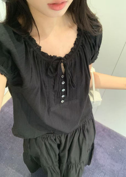 Ribboned Shirring Blouse