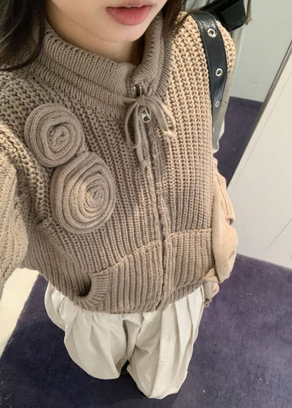 Appliqué Knit Zipup Jacket