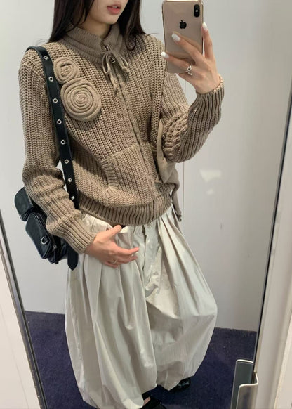 Appliqué Knit Zipup Jacket