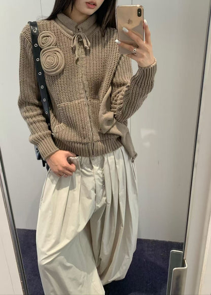 Appliqué Knit Zipup Jacket