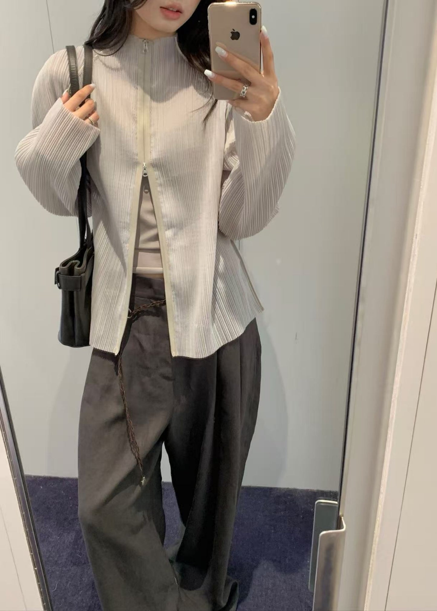 Pleats Zip Up Jumper
