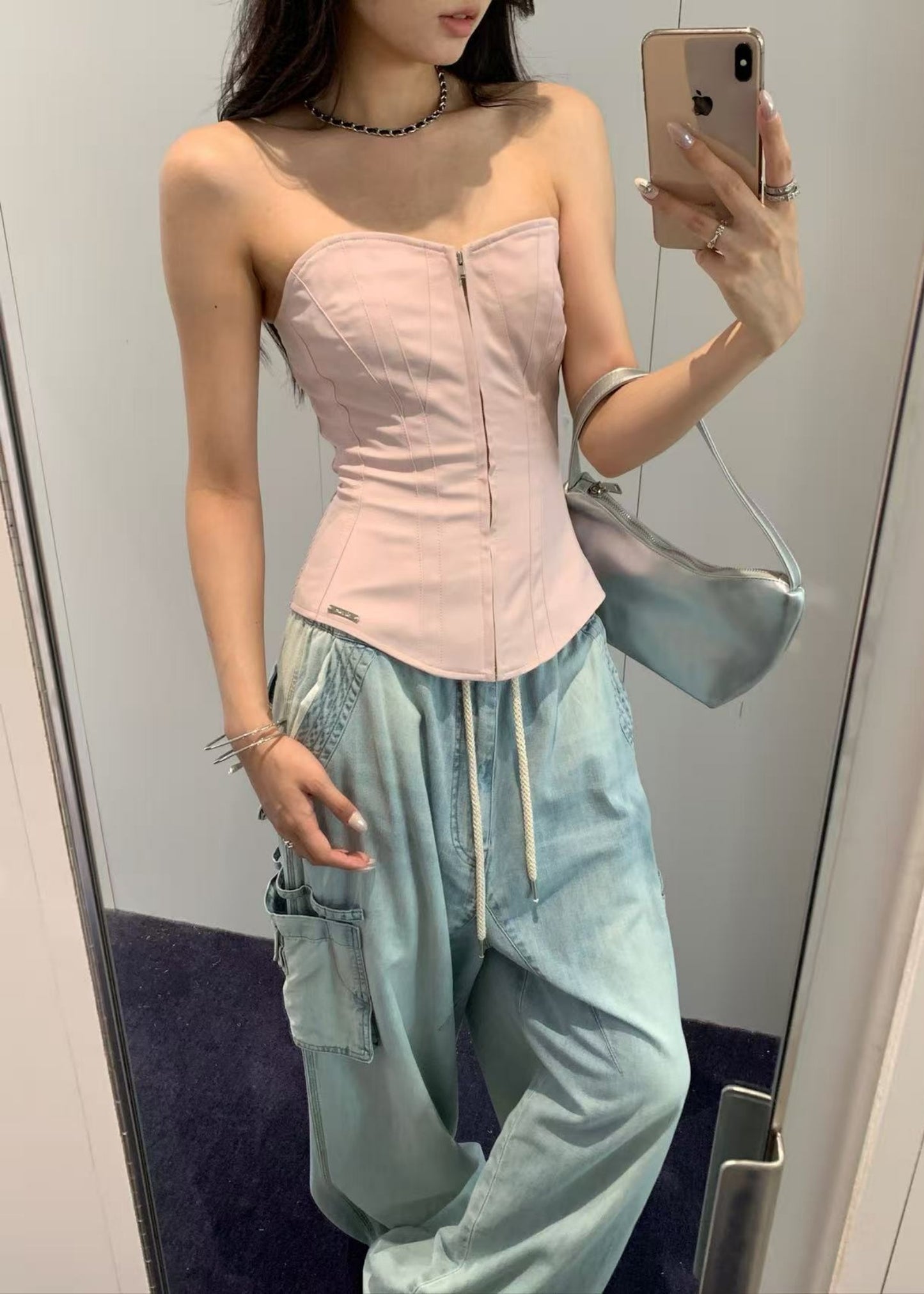 Corset Line Zipper Top