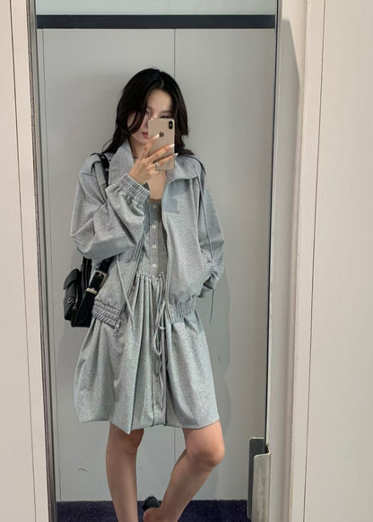 Half Neck Epaulette Zip-up Jacket