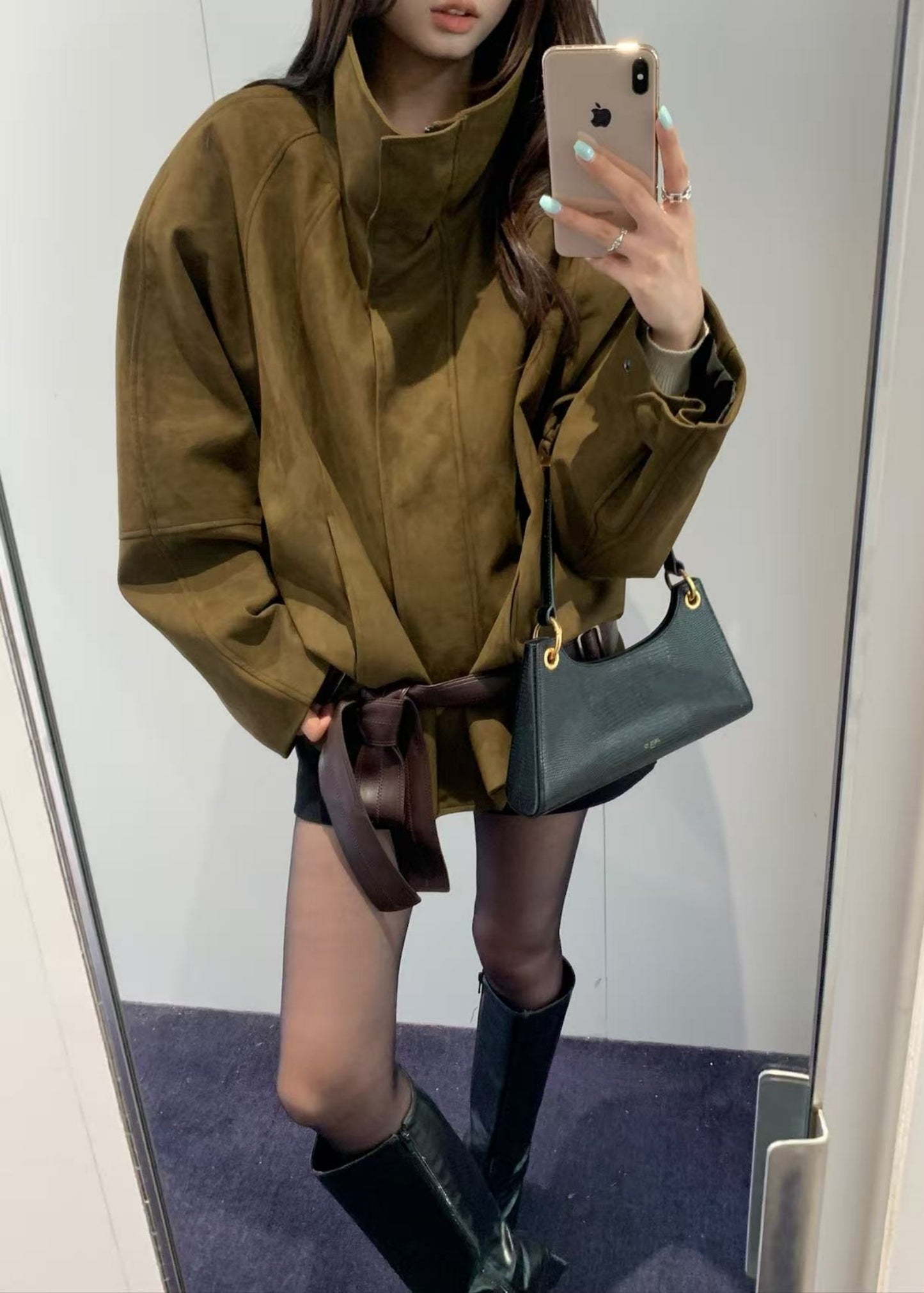 Funnel Neck Suede Jacket