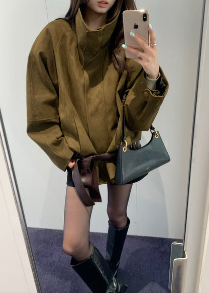 Funnel Neck Suede Jacket