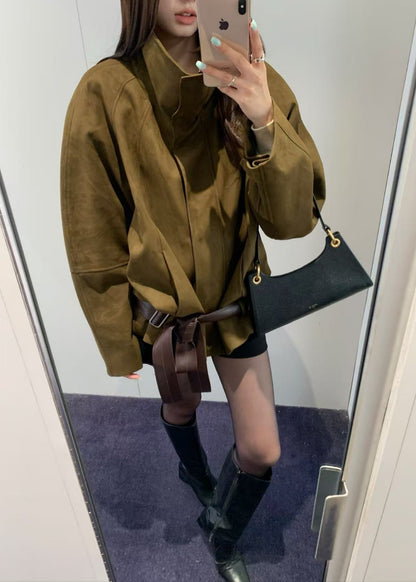 Funnel Neck Suede Jacket