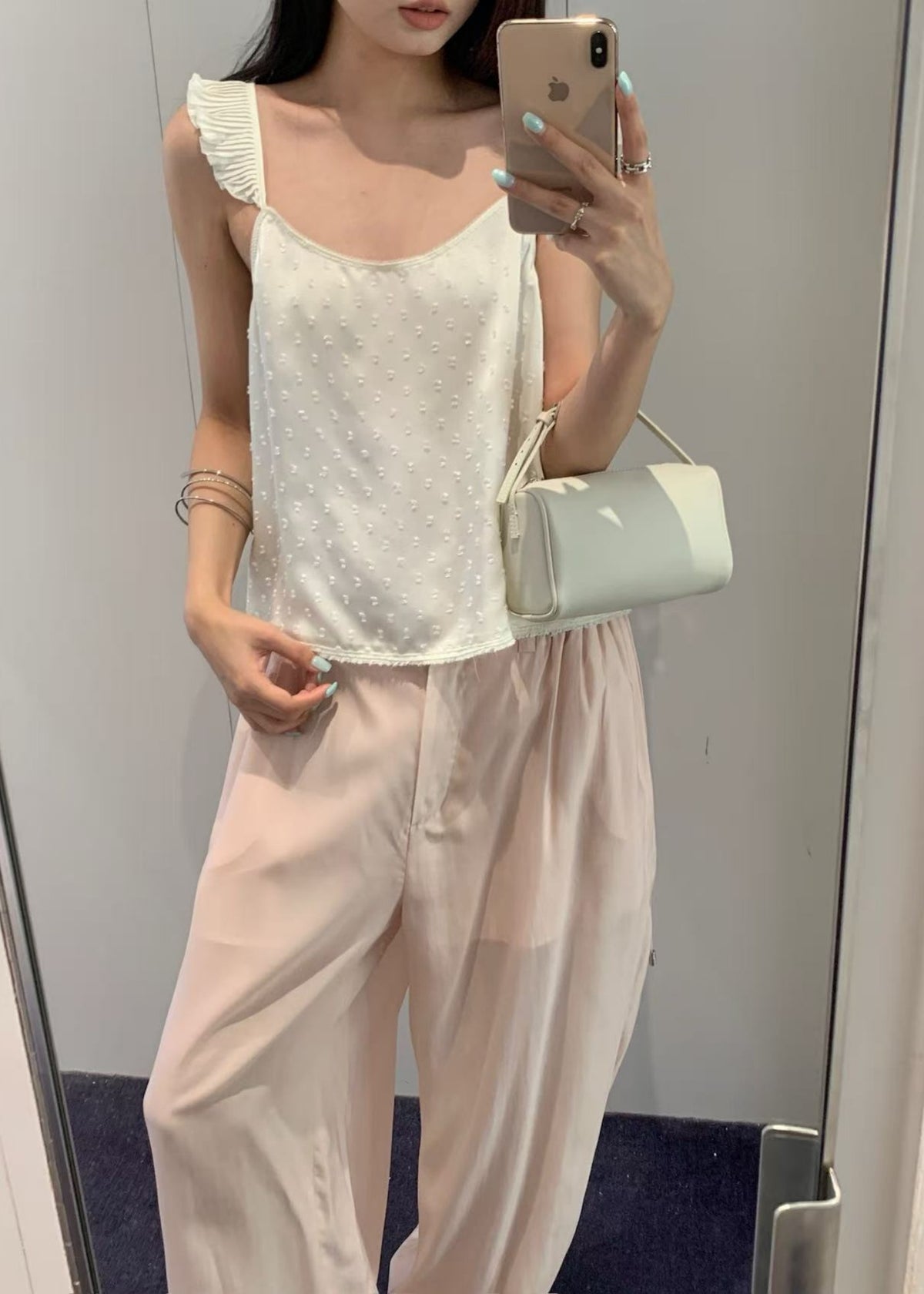 Textured Ruffle Strap Cami Top