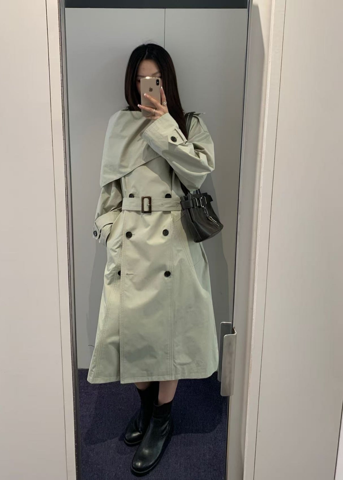 Scarf-layered Trench Coat
