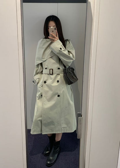 Scarf-layered Trench Coat