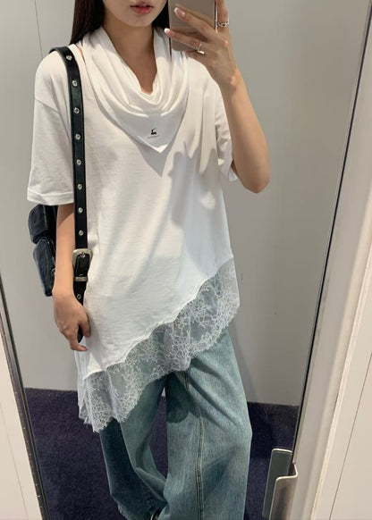 Asymmetric Lace Scarf T-shirt