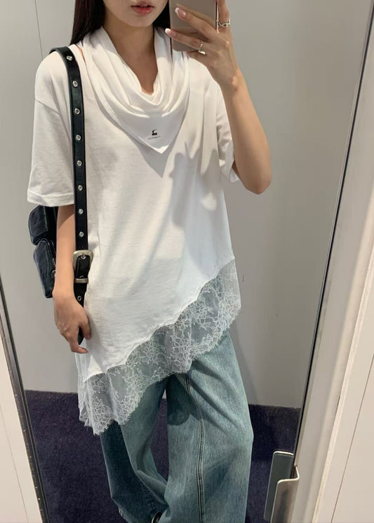 Asymmetric Lace Scarf T-shirt