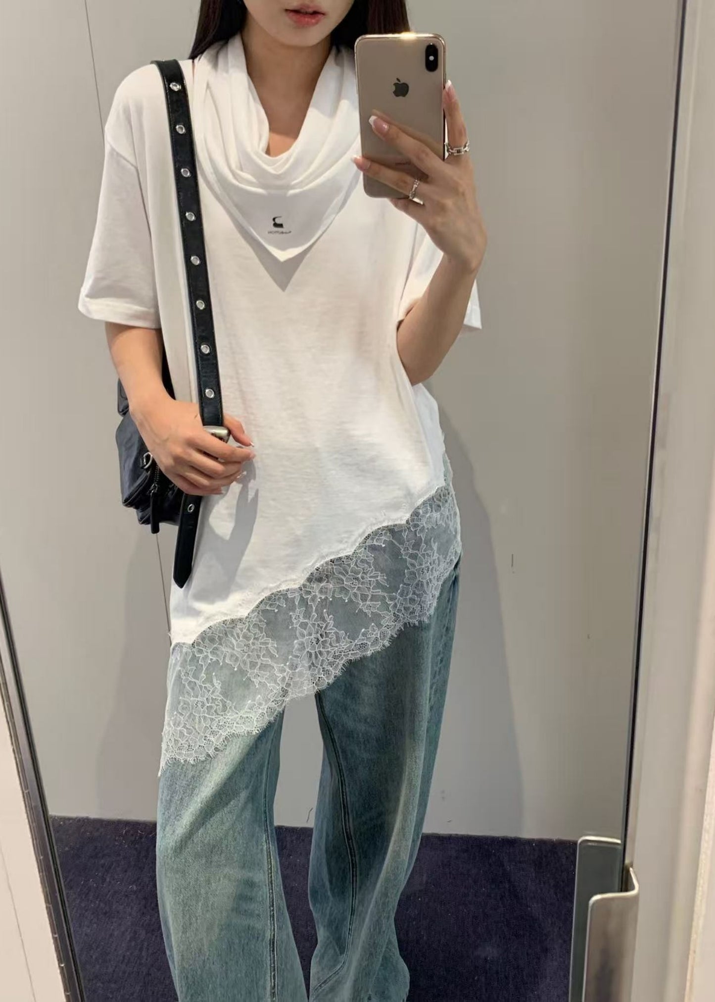 Asymmetric Lace Scarf T-shirt