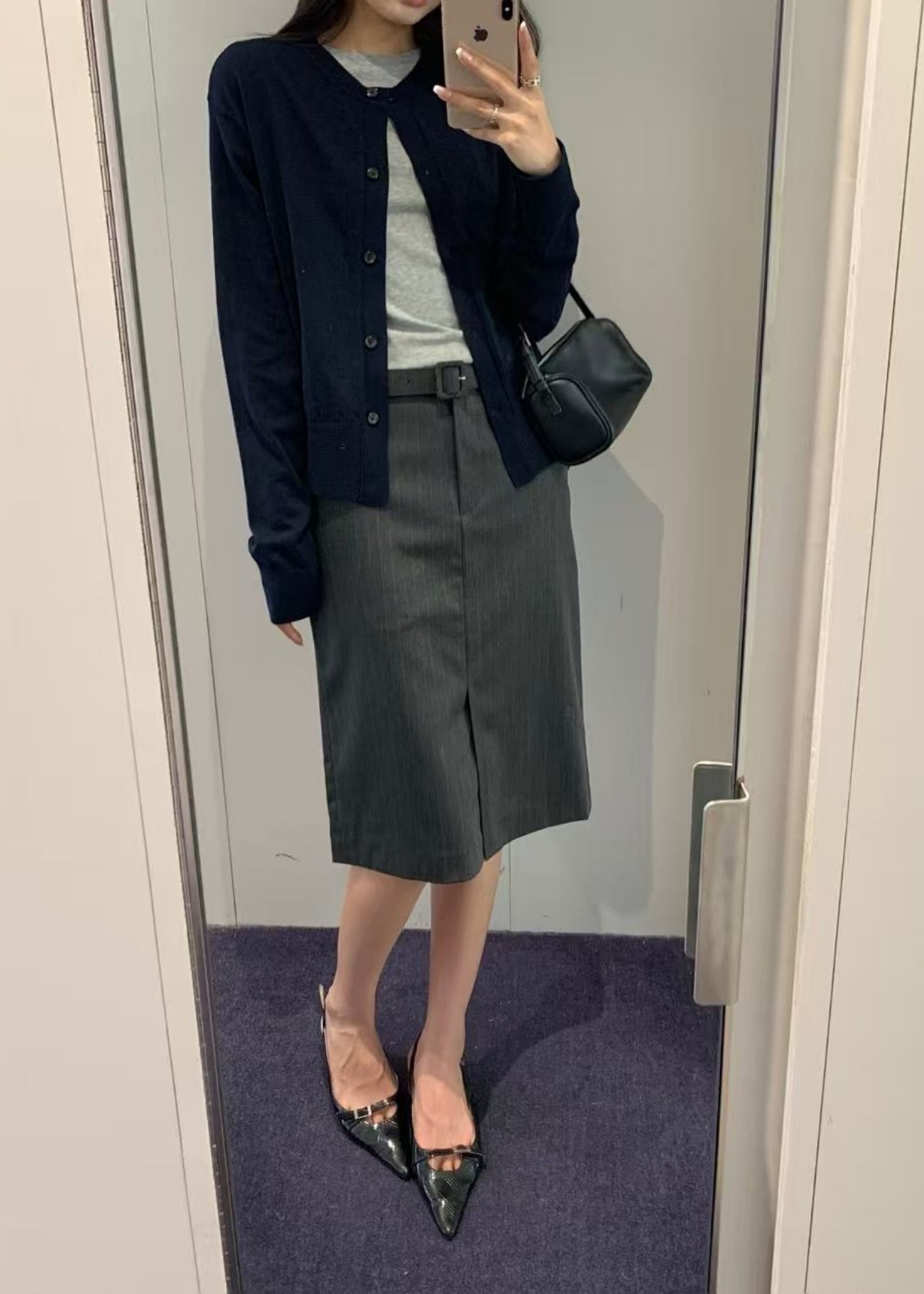 Stripe Belted H-line Skirt