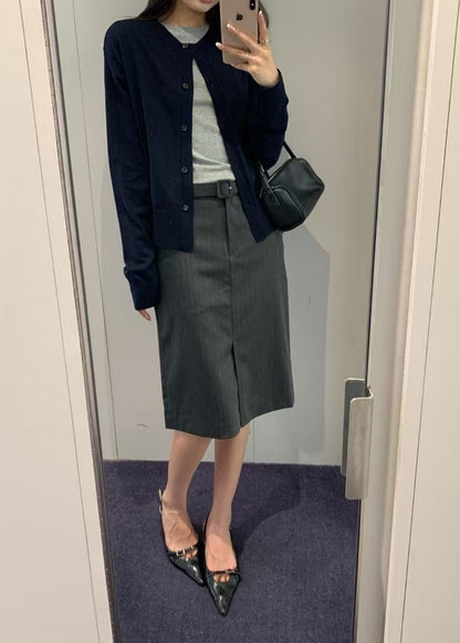 Stripe Belted H-line Skirt