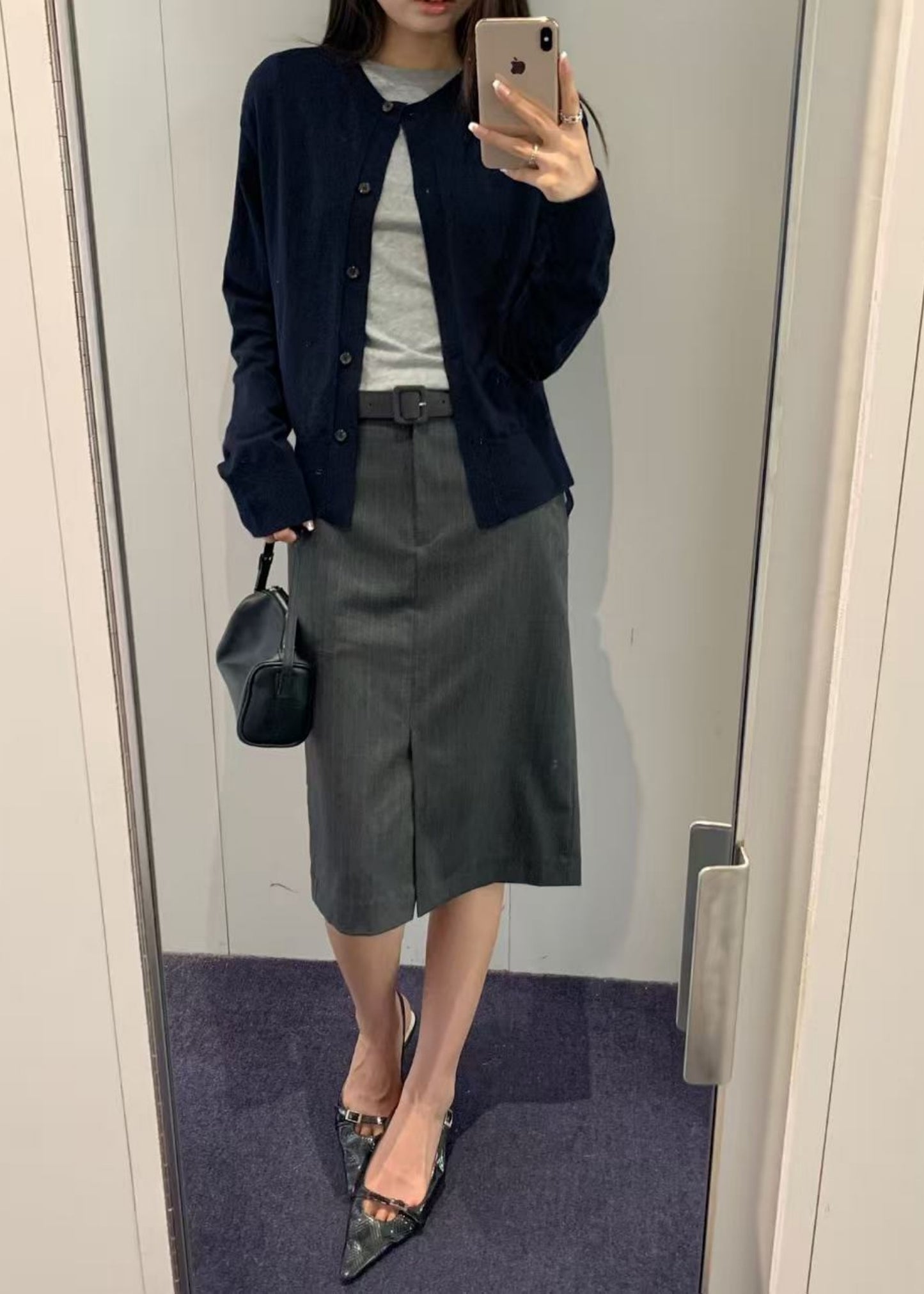 Stripe Belted H-line Skirt