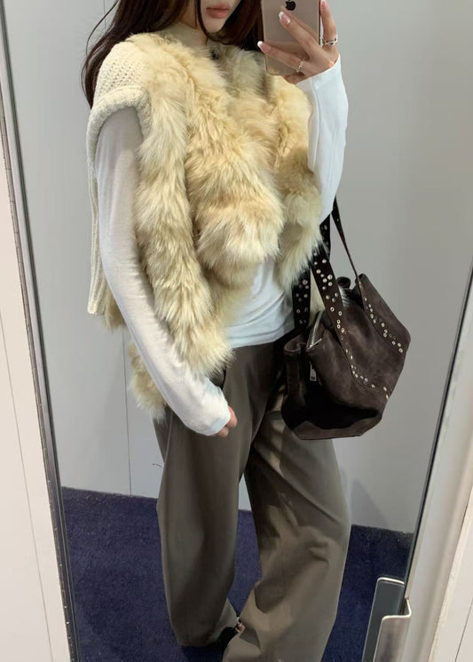Faux Fur-Knit Reversible Vest