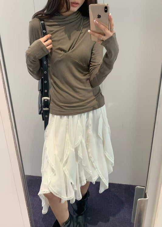Draped Wrap Turtleneck Top