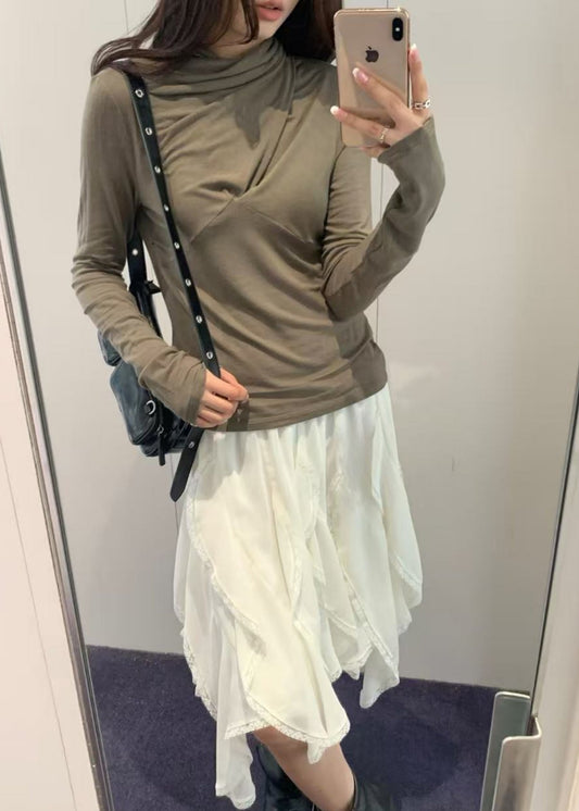 Draped Wrap Turtleneck Top