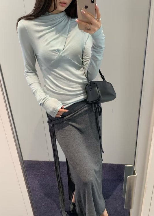 Draped Wrap Turtleneck Top