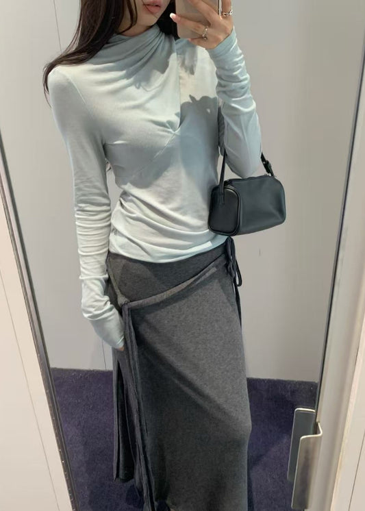 Draped Wrap Turtleneck Top