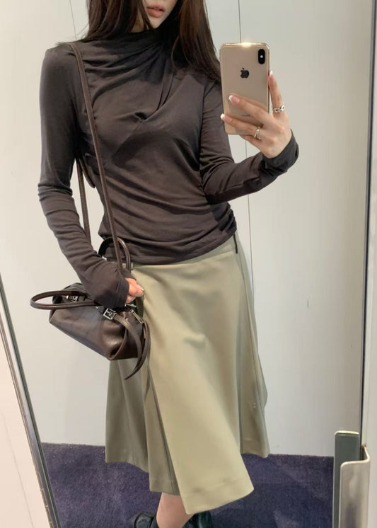 Draped Wrap Turtleneck Top