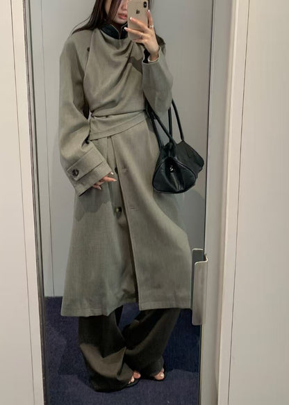 Draped Leather Mix Trench Coat