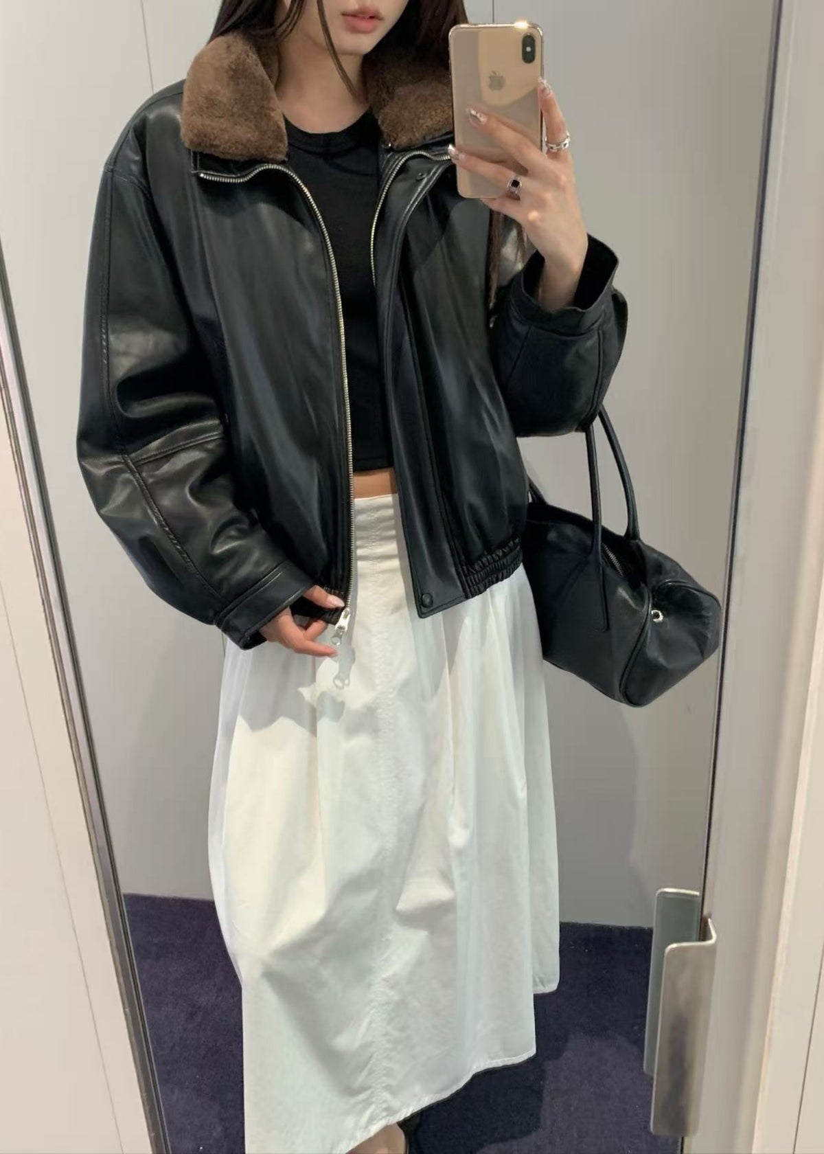 Fur Collar Leather Jacket