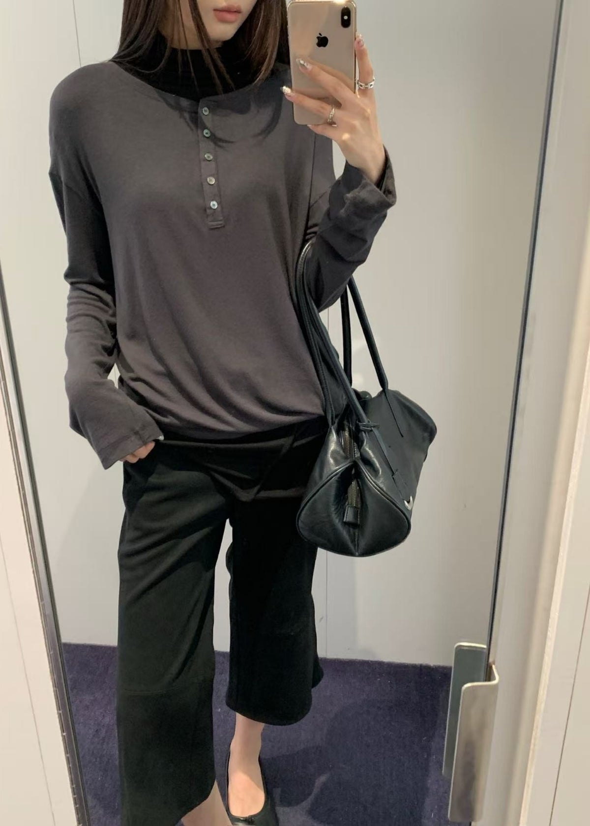 Asymmetric Henley Neck Wool T-shirt