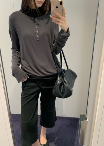 Asymmetric Henley Neck Wool T-shirt