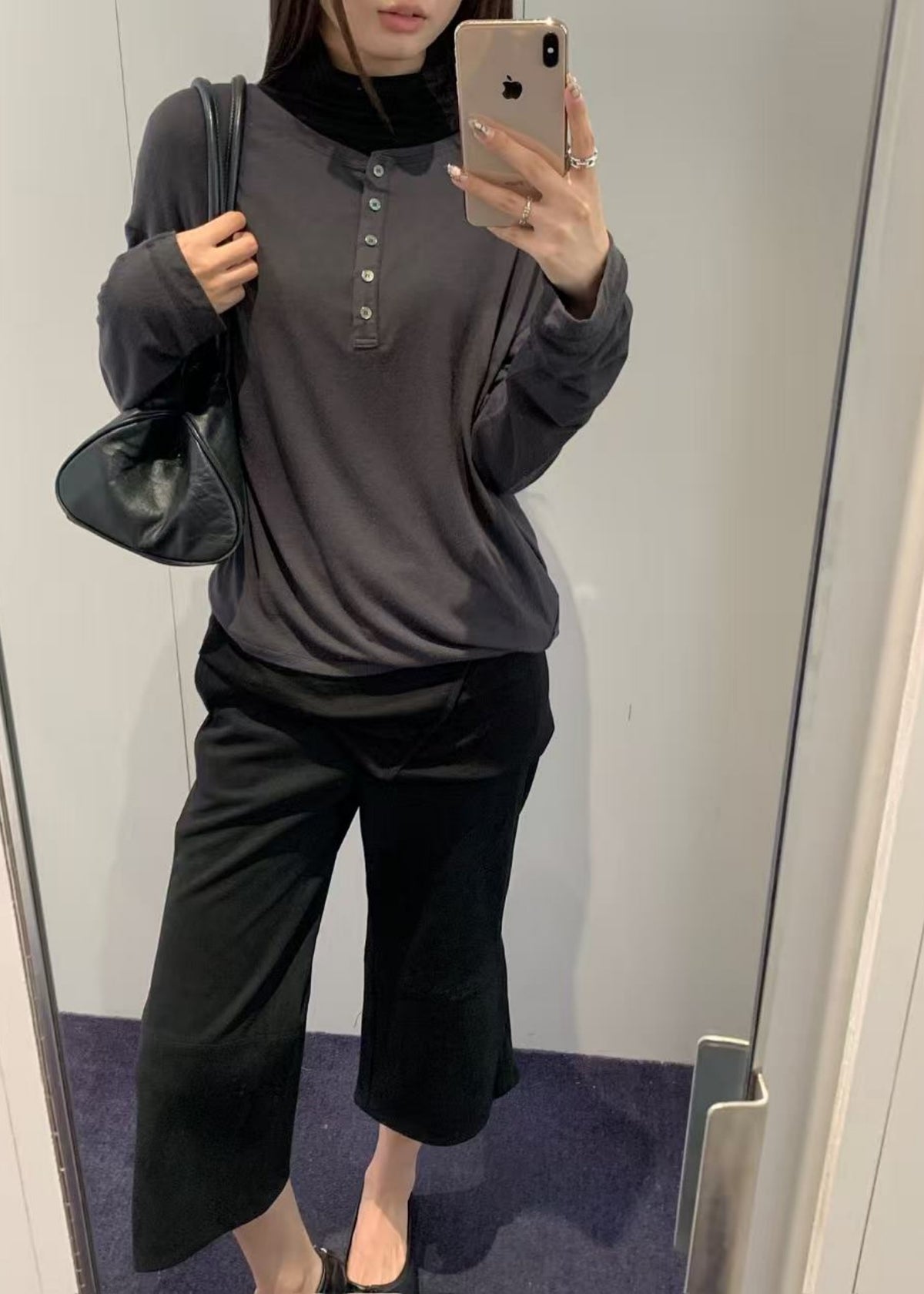 Asymmetric Henley Neck Wool T-shirt