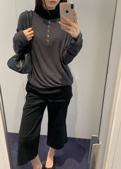 Asymmetric Henley Neck Wool T-shirt